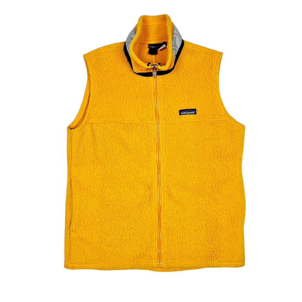 Vintage Patagonia (Youth‎ Kids 14) Retro Yellow Sherpa Deep Pile Full Zip Vest